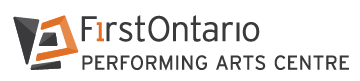 Logo of FirstOntario Performing Arts Centre with a stylized orange and black design
