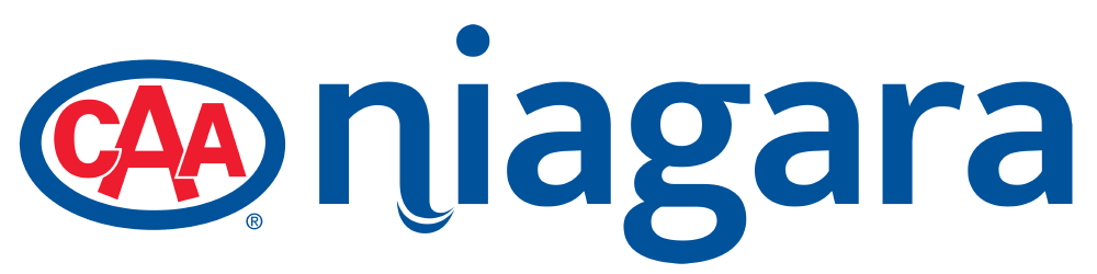 CAA Niagara logo with blue and red text and emblem