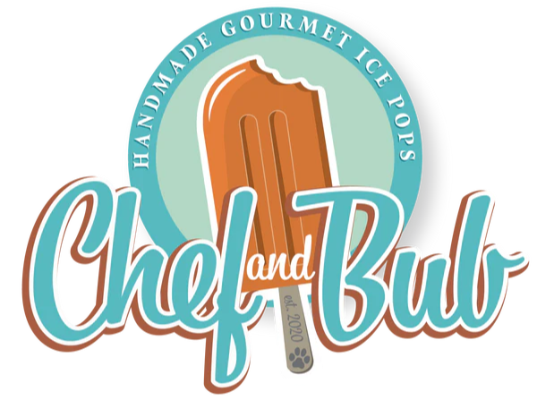 Logo for Chef and Bub, featuring a popsicle with a bite taken out, surrounded by text that says 'Handmade Gourmet Ice Pops'.