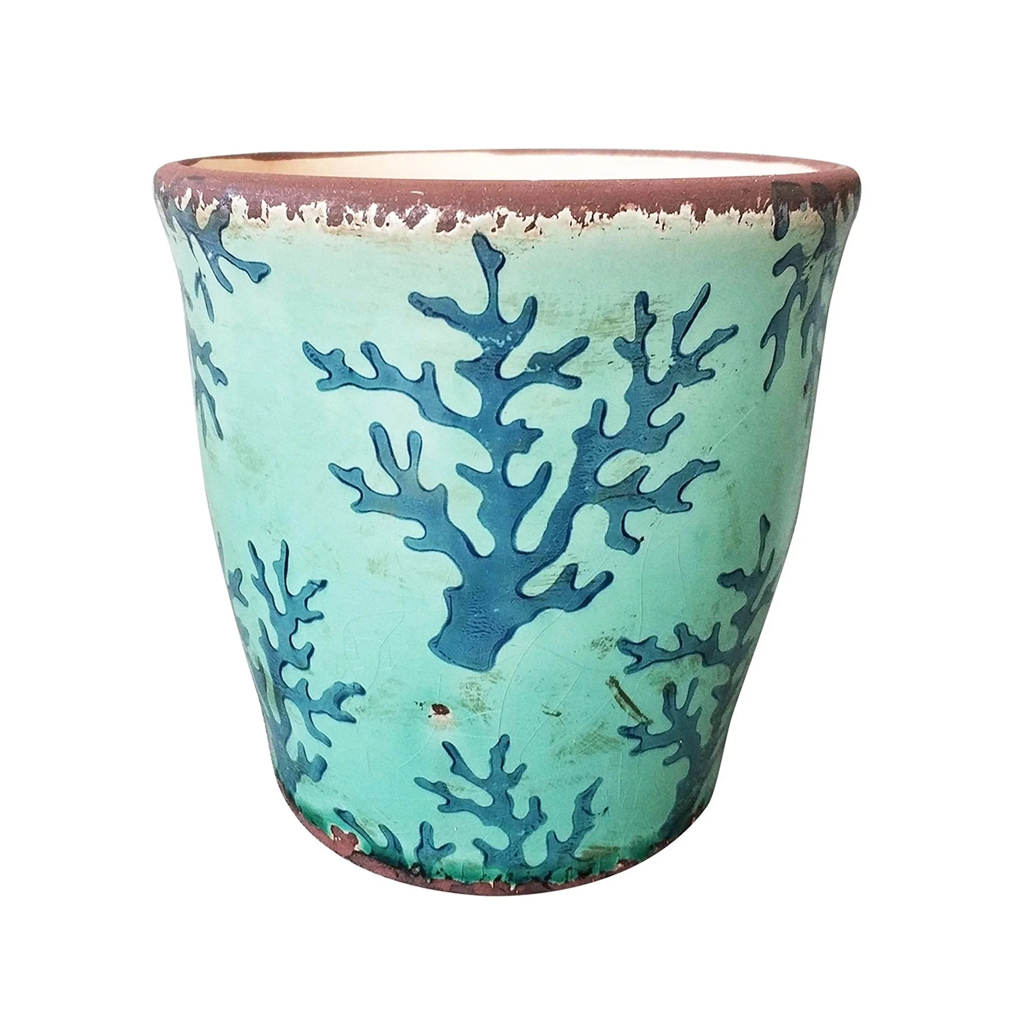 Coral Crackle Glaze 6.5-inch Planter (Aqua)
