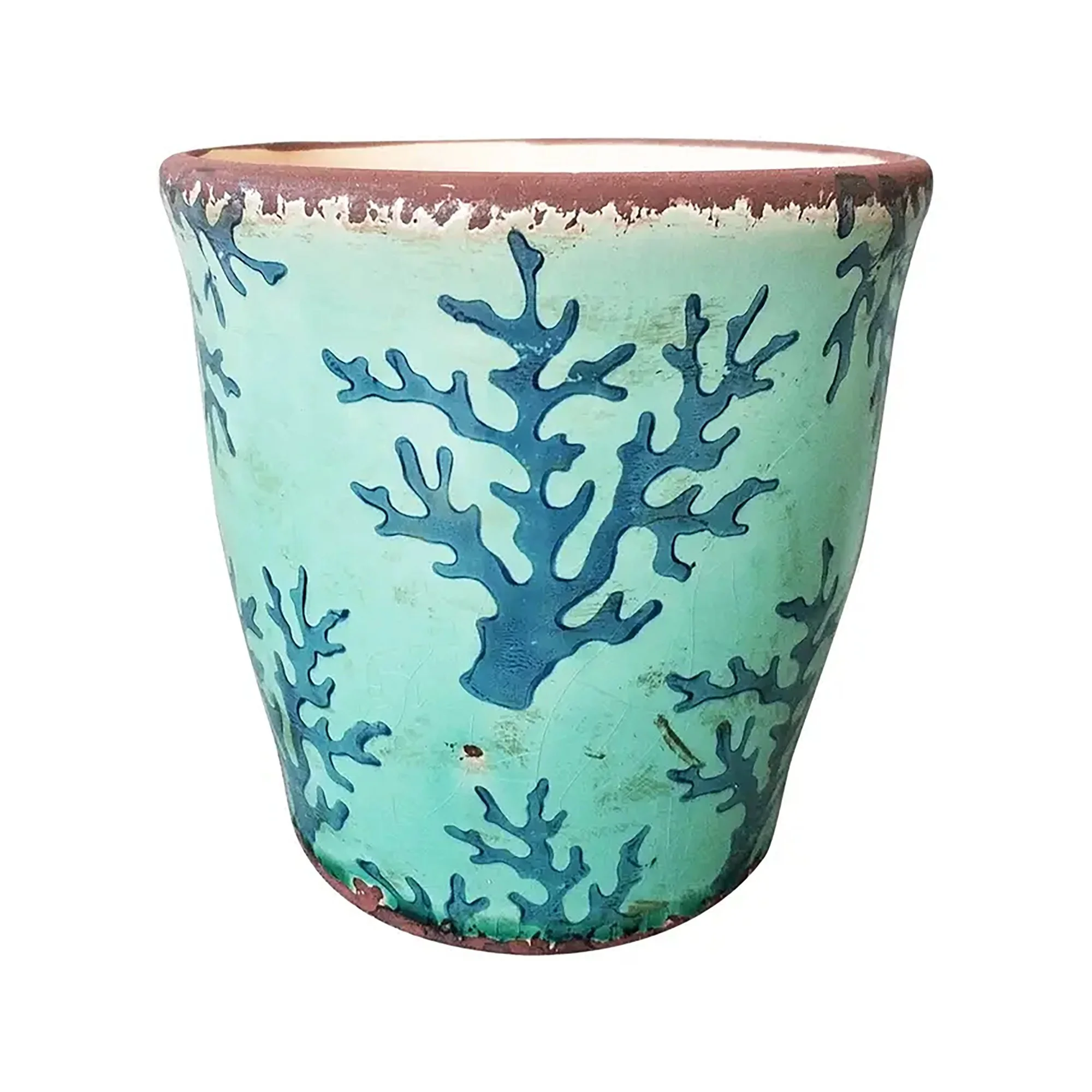 Coral Crackle Glaze Planter