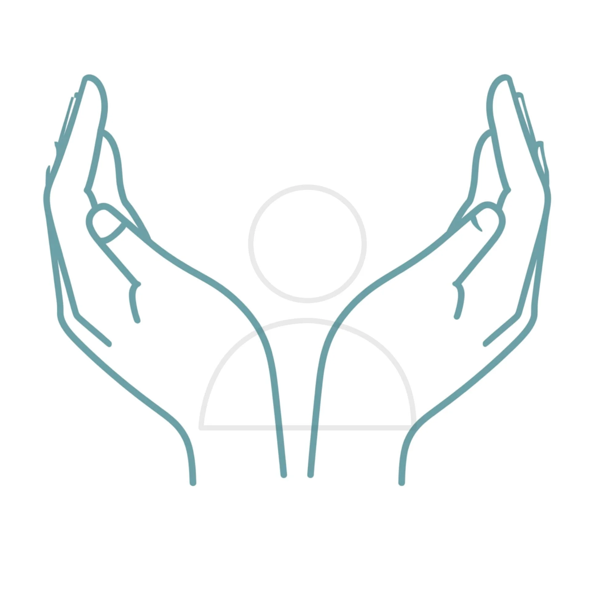 Outline illustration of two hands with palms facing each other, positioned near the top of the image.