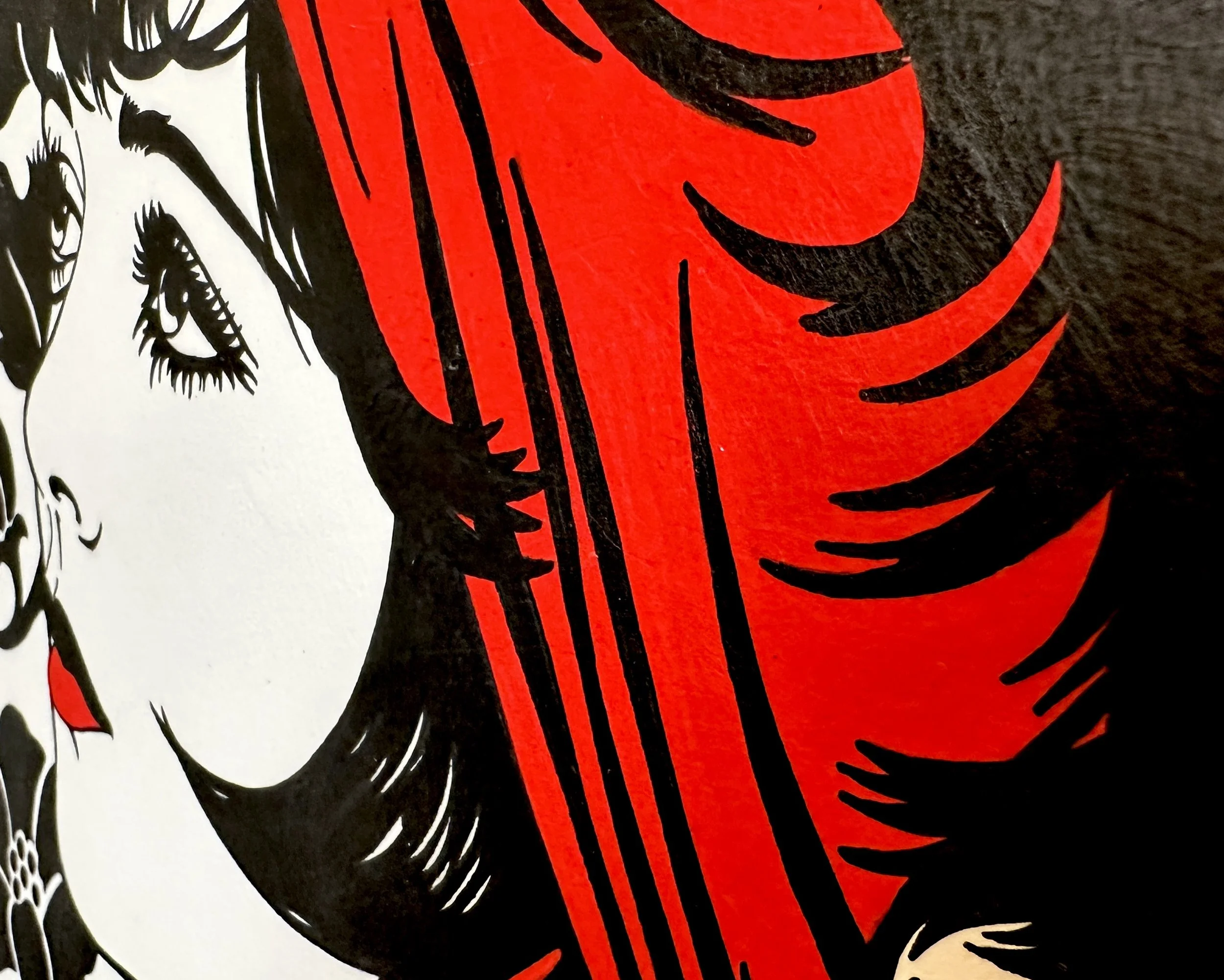 Artist Brett Hodges at Quiet Corner Art Studio, Omaha, NE, original gouache Pop Art portrait of Clara Bow inspired by 1920s silent film and flapper era fashion.