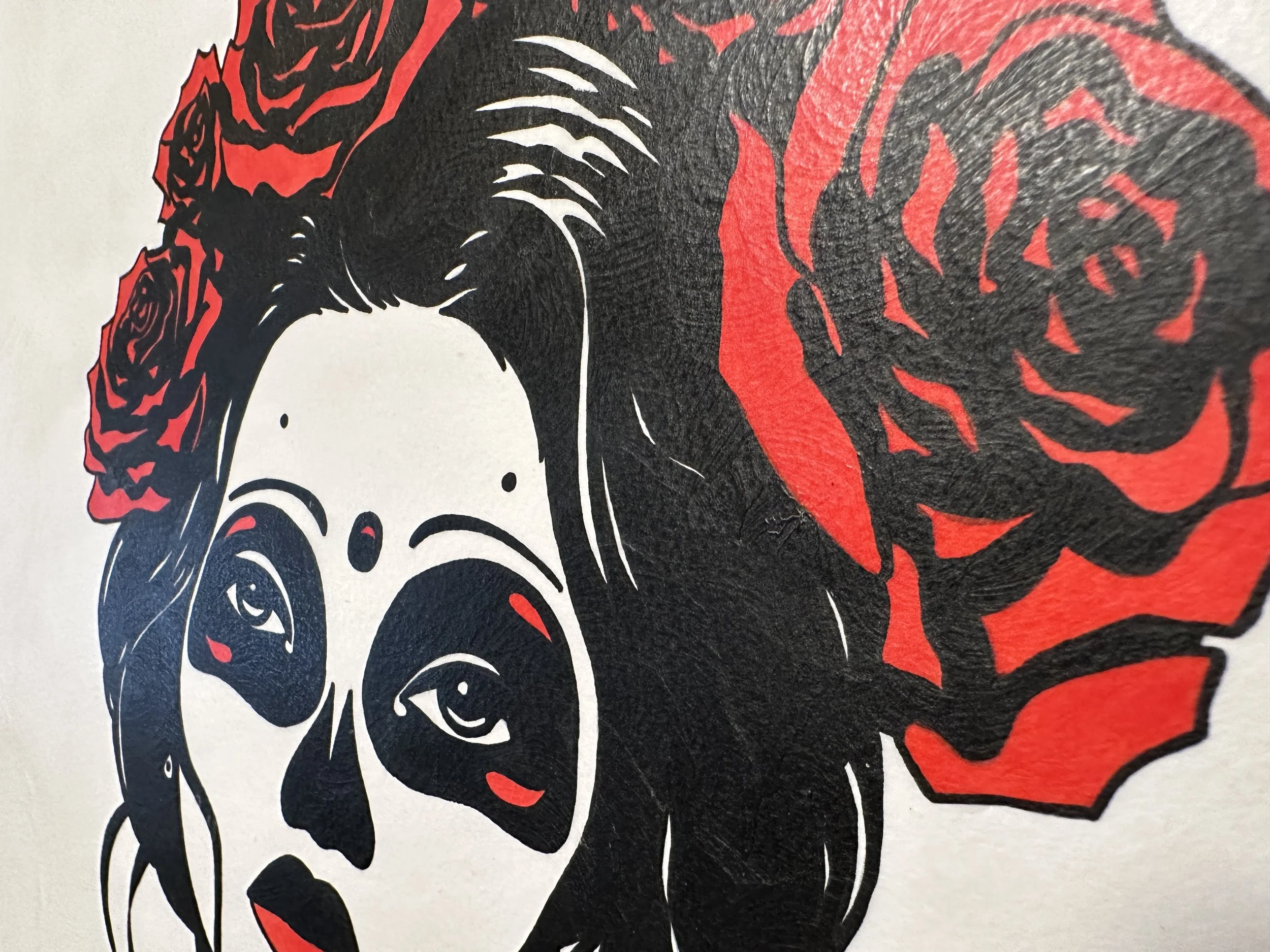 Macro photography showing the matte texture of gouache on cotton paper sealed with Dorland’s wax.