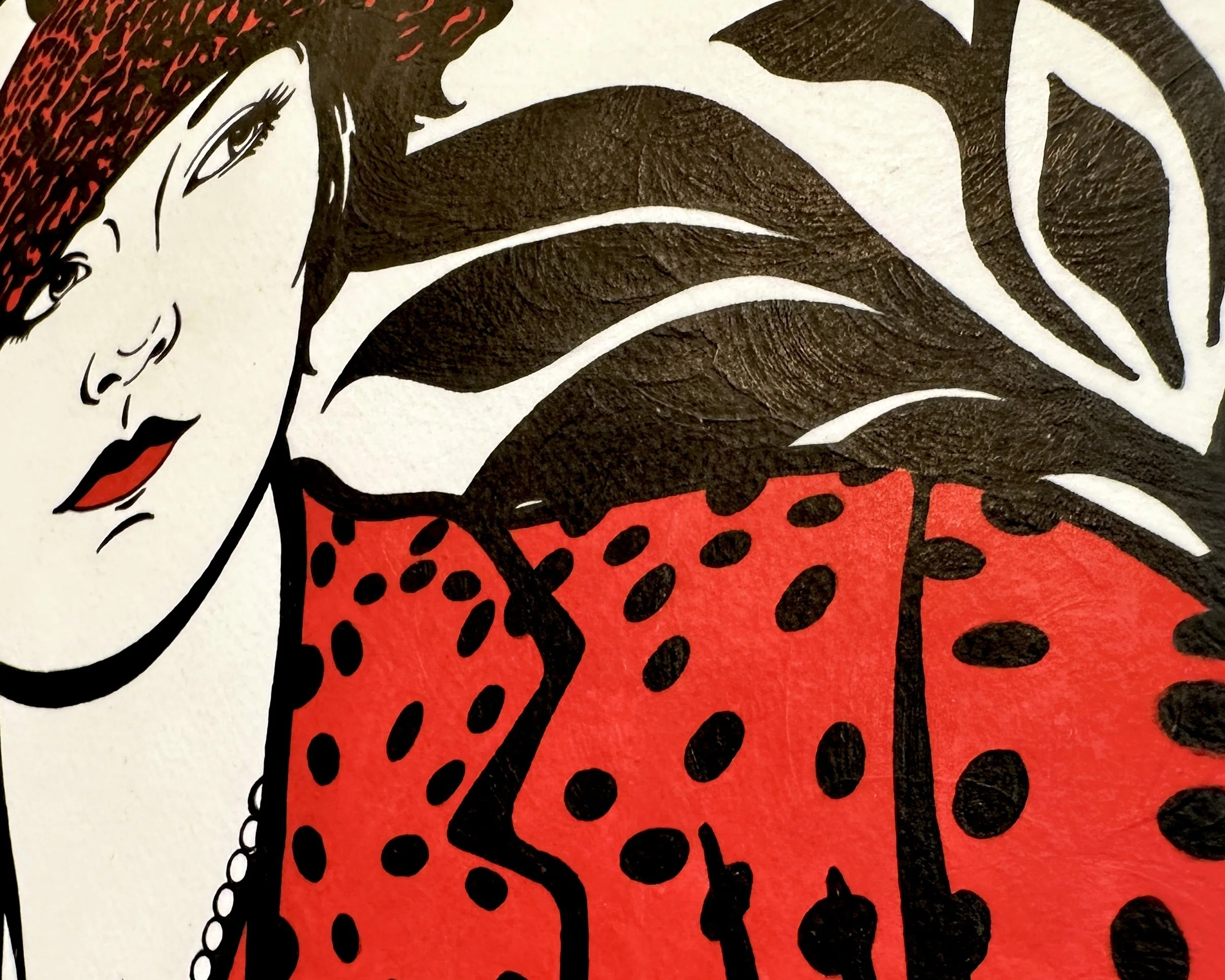 Artist Brett Hodges at Quiet Corner Art Studio, Omaha, NE, original gouache Pop Art portrait inspired by Jule André and Vogue 1928 fashion photography.