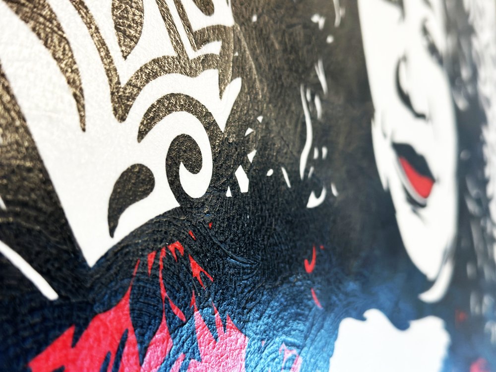 Angled macro photography showing the matte texture of gouache sealed with Dorland’s wax.