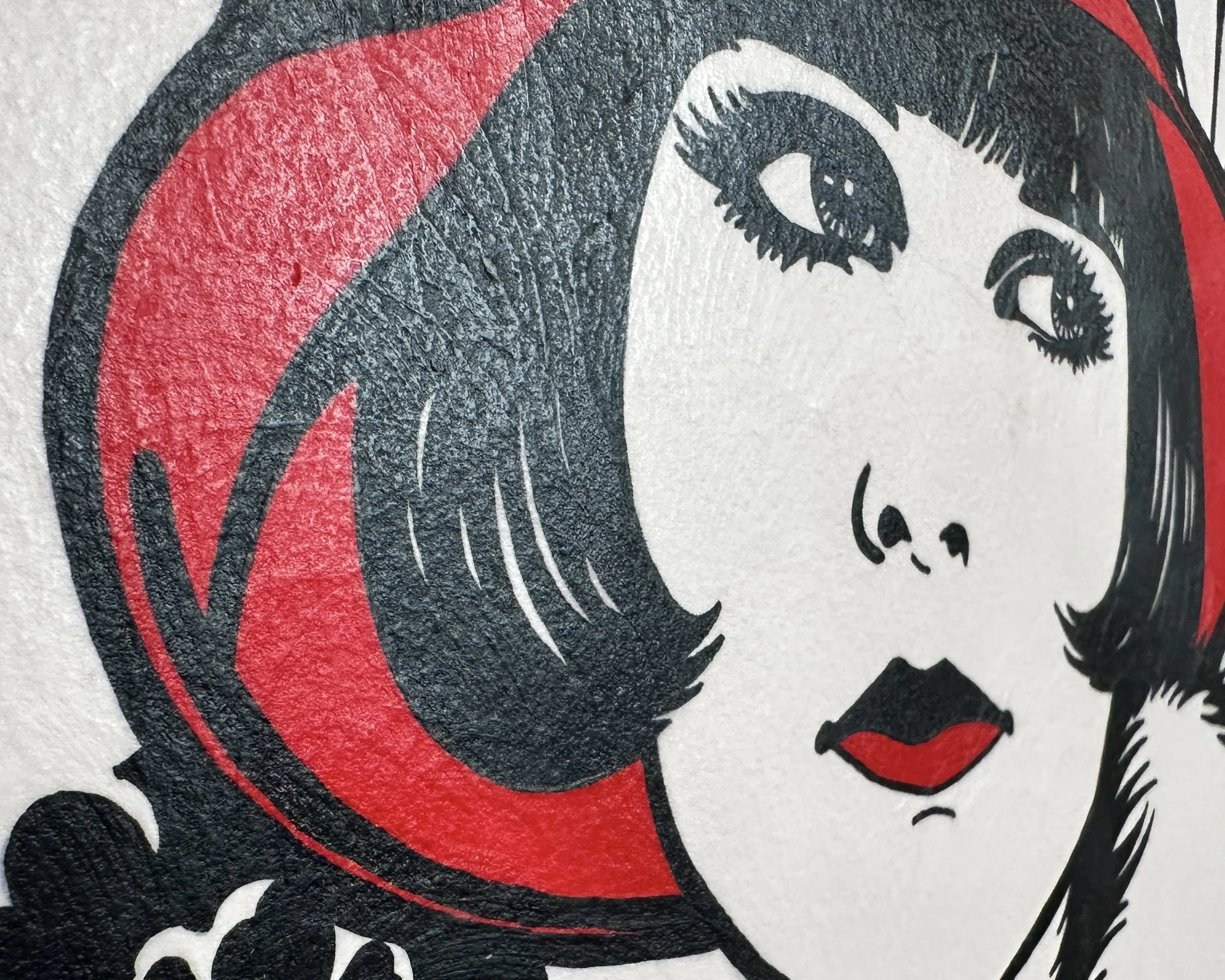 Artist Brett Hodges at Quiet Corner Art Studio, Omaha, NE, original gouache Pop Art portrait of Louise Brooks inspired by 1920s silent film and flapper fashion.
