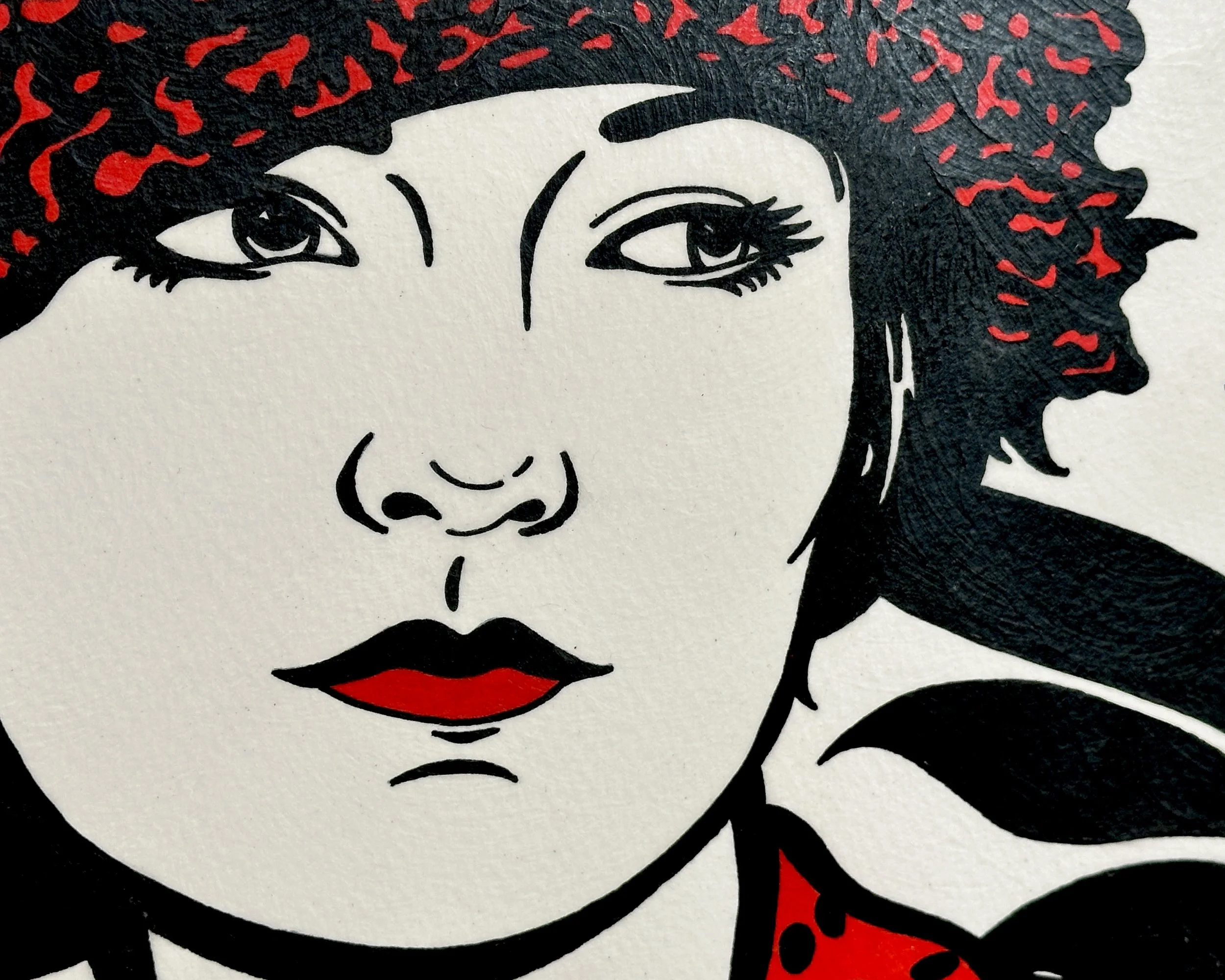 Artist Brett Hodges at Quiet Corner Art Studio, Omaha, NE, original gouache Pop Art portrait inspired by Jule André and Vogue 1928 fashion photography.