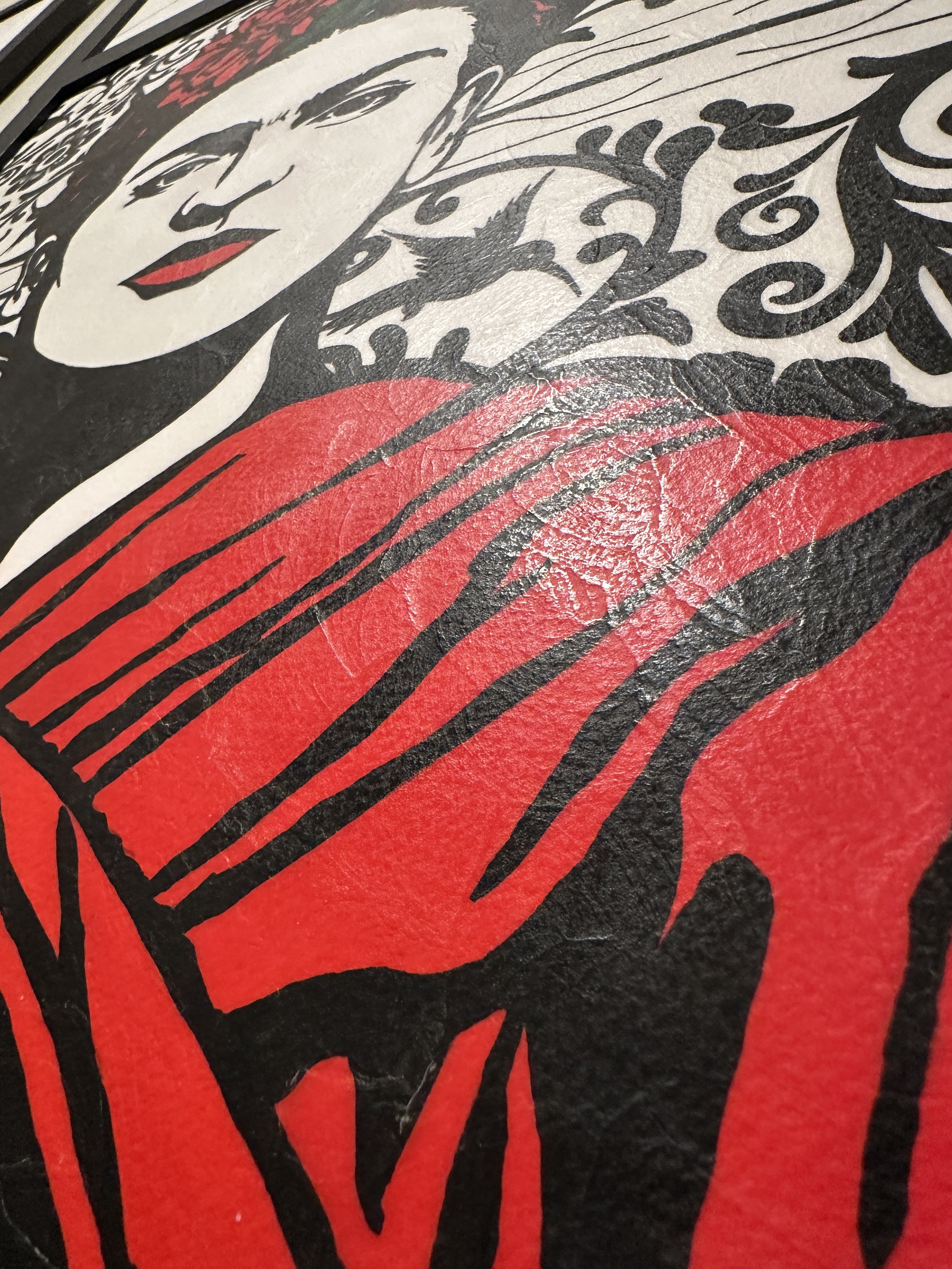 Extreme close-up showing the rich, matte texture of gouache paint on paper. This unique hand-painted artwork features visible brushwork and high-quality pigment sought by fine art buyers.