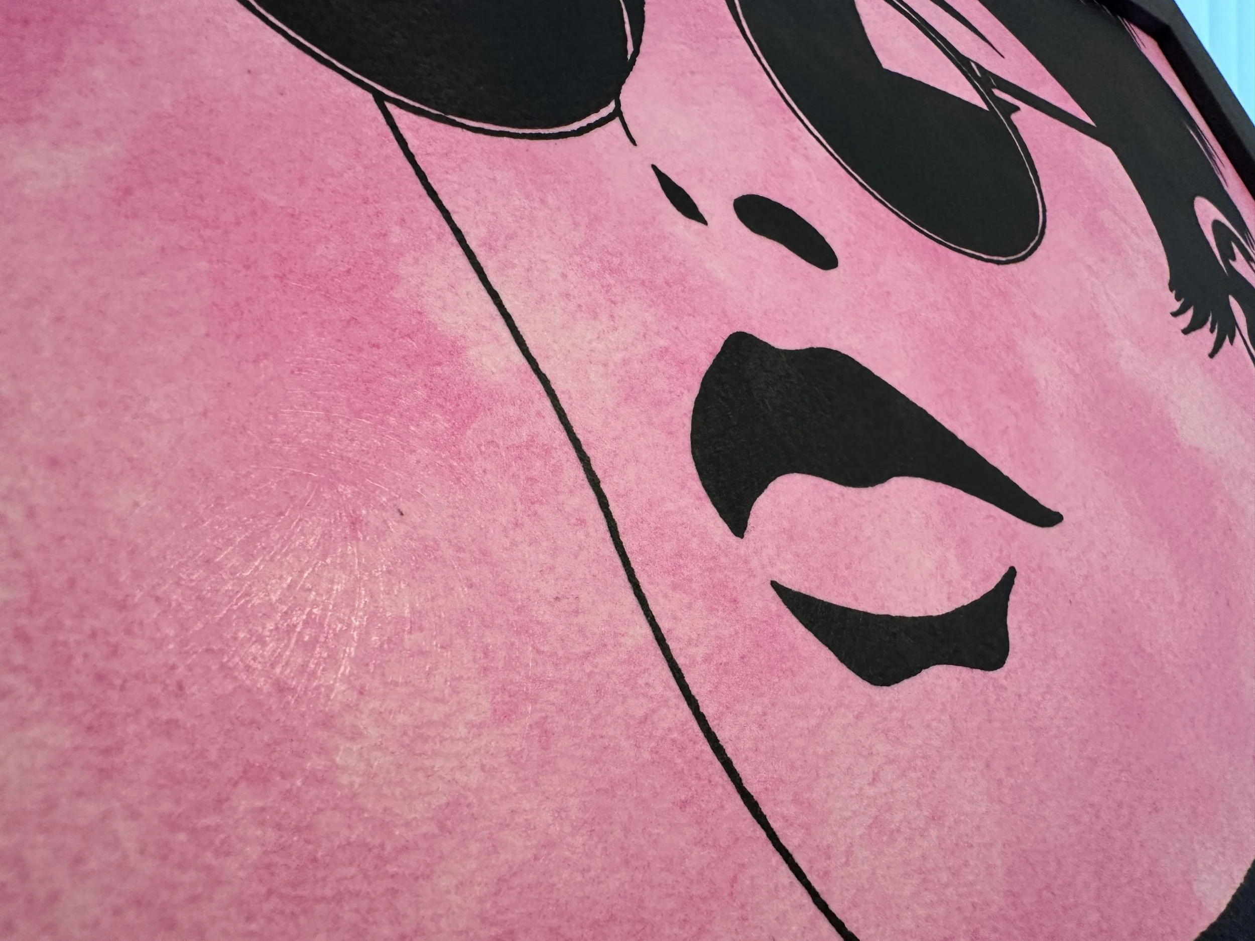 Macro photography showing the matte texture of gouache on cotton paper sealed with Dorland’s wax.