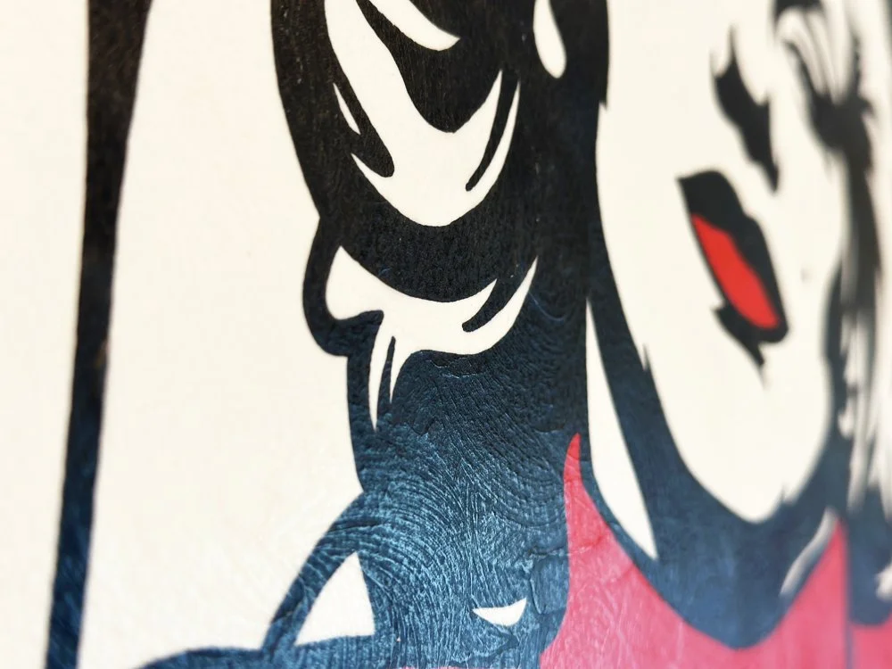 Angled macro photography showing the matte texture of gouache sealed with Dorland’s wax.