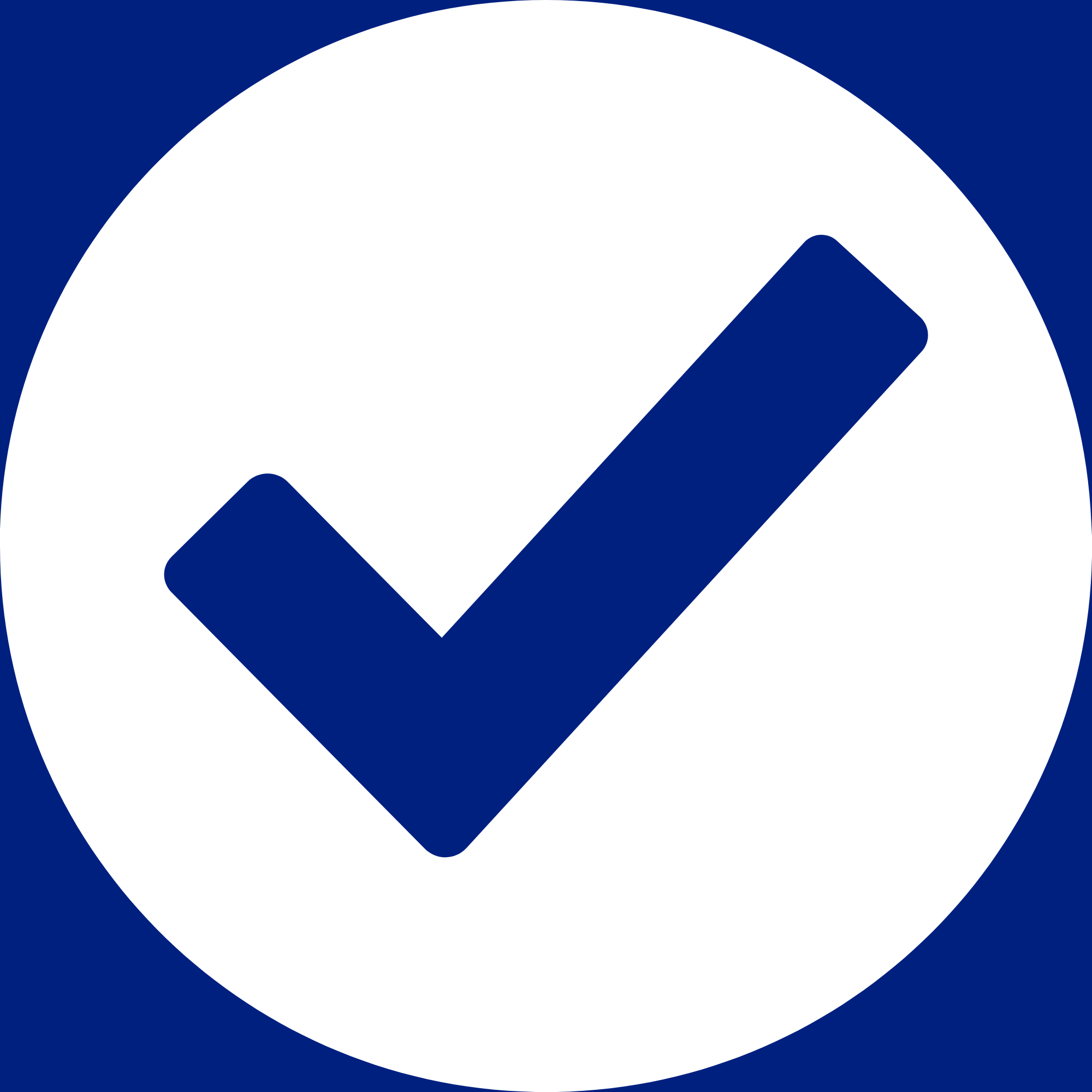 Blue checkmark inside a white circle on a dark blue background.