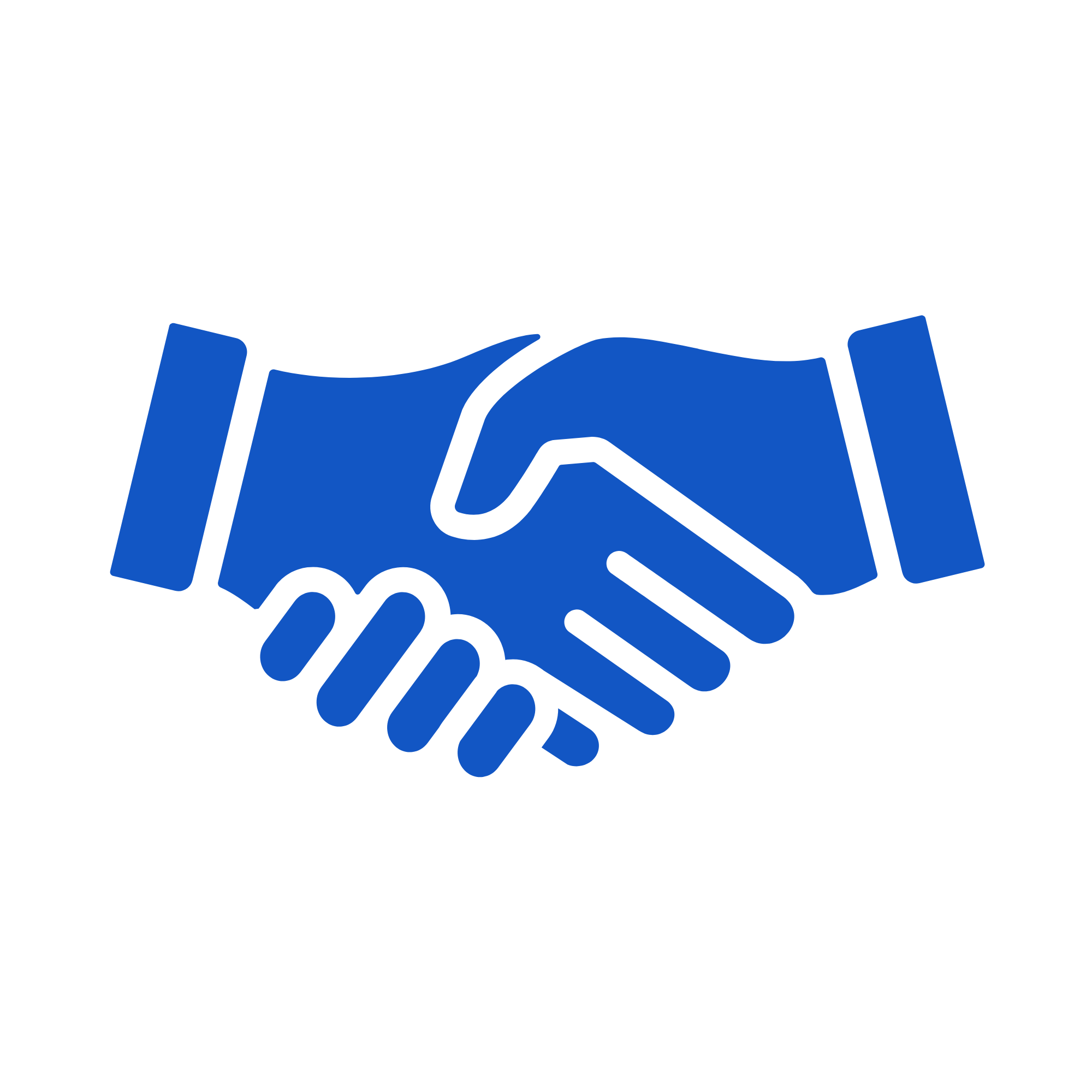 A blue icon of two hands shaking, symbolizing handshake or agreement.
