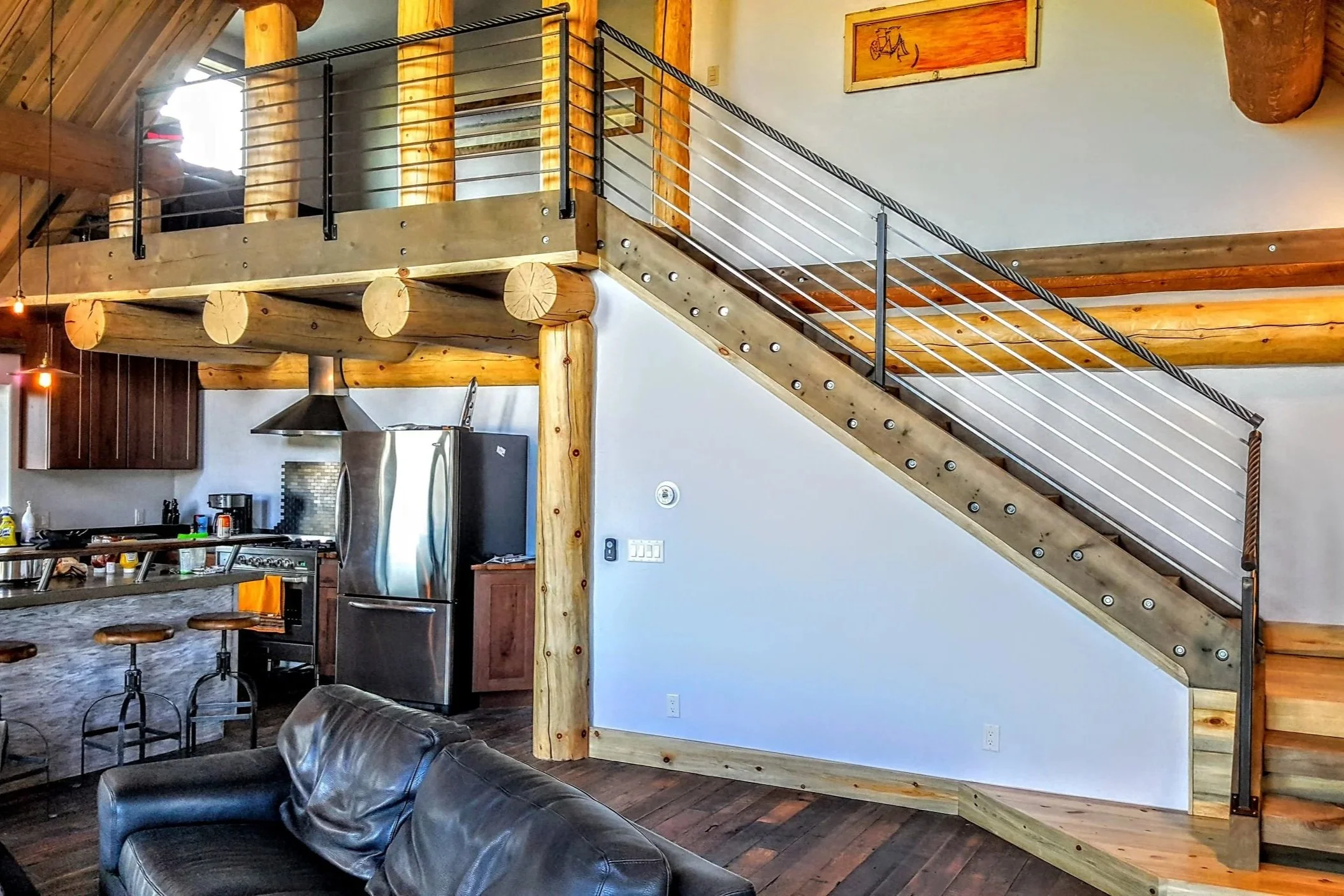 Ski cable railing in cabin