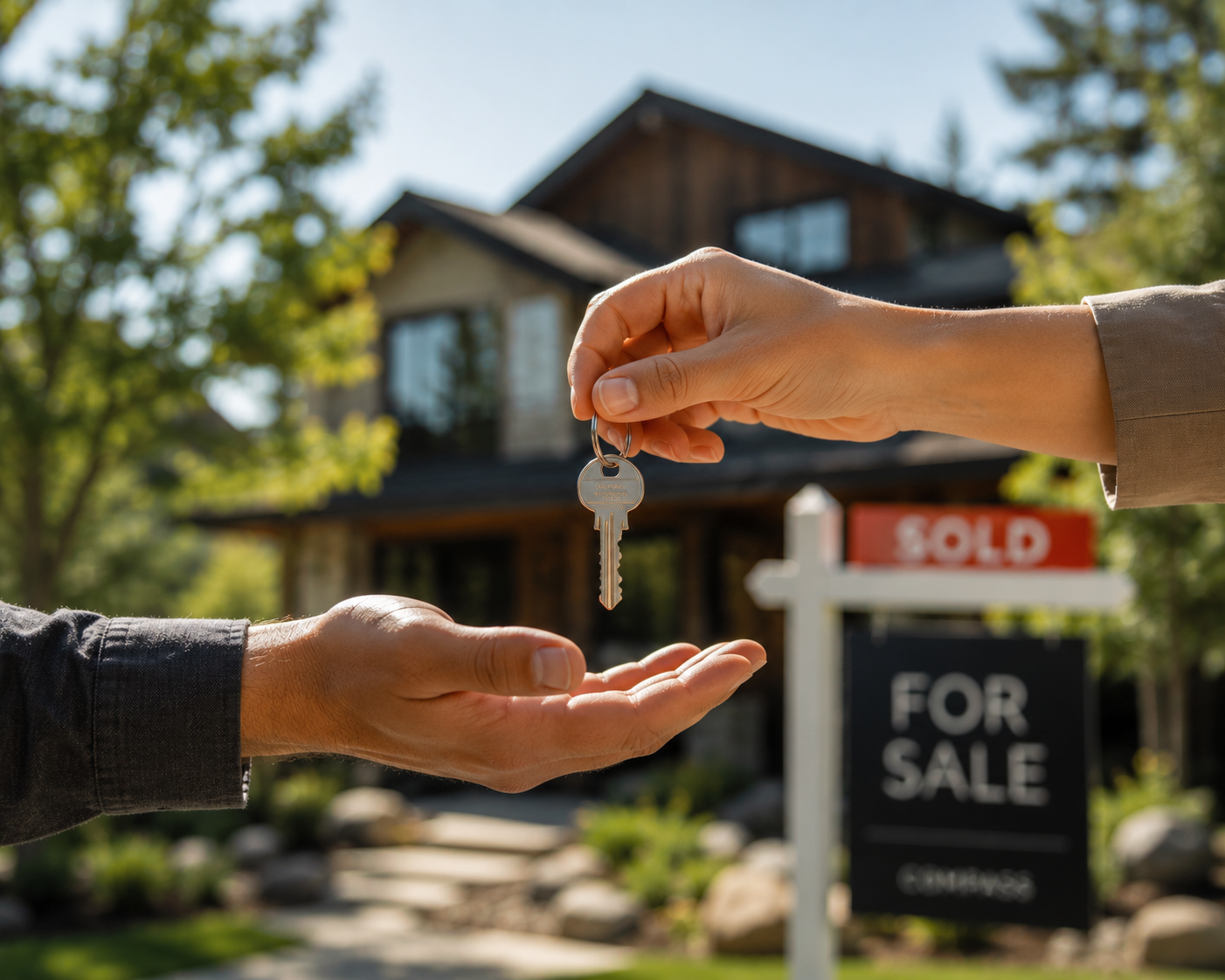 Sold home in Colorado because of nice updated railing, passing of keys in from of home