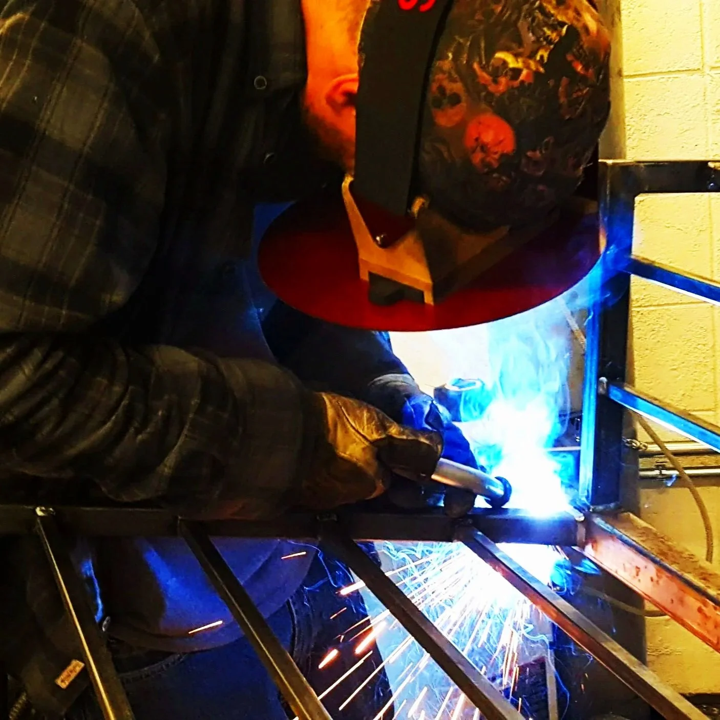 Railing contractor fabricating in the shop