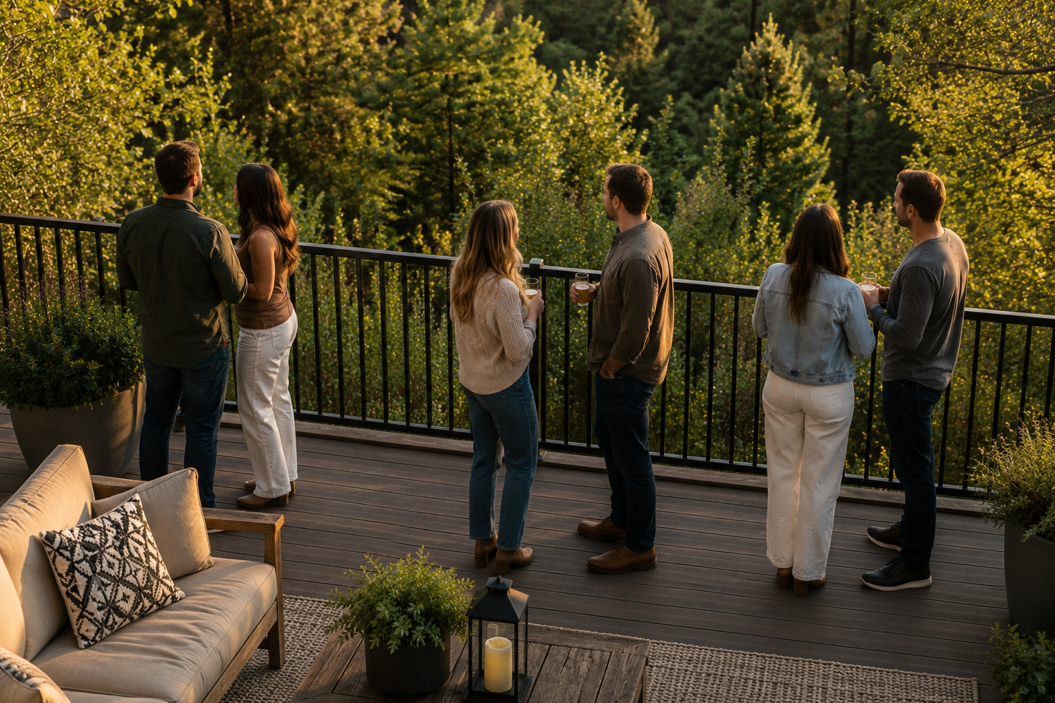 Patio Railing in Boulder Colorado, with a group of adults socializing