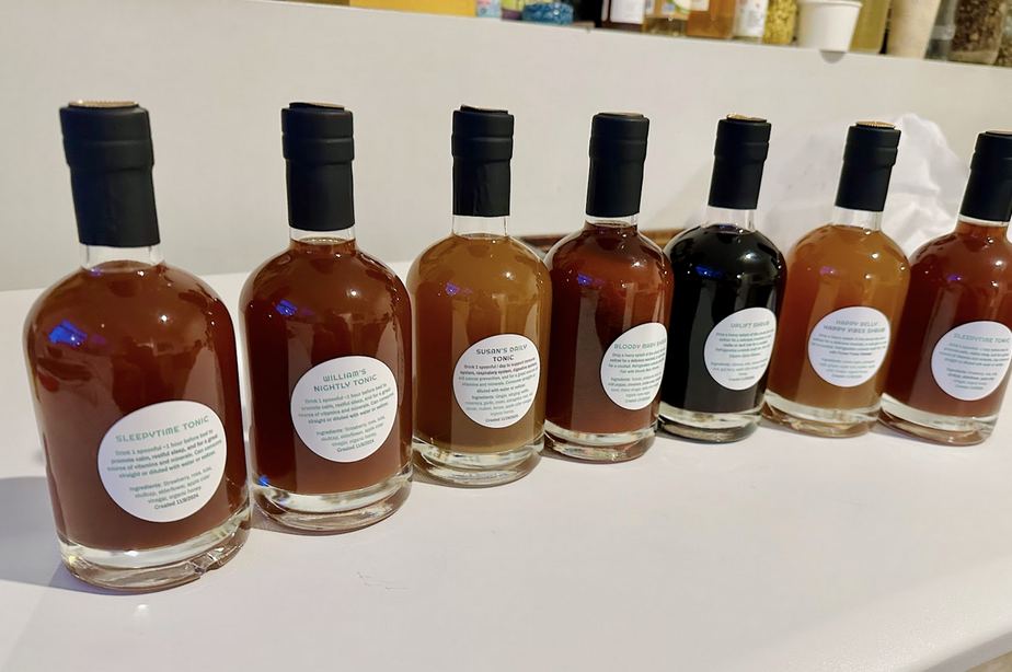 Bottles of infused vinegars