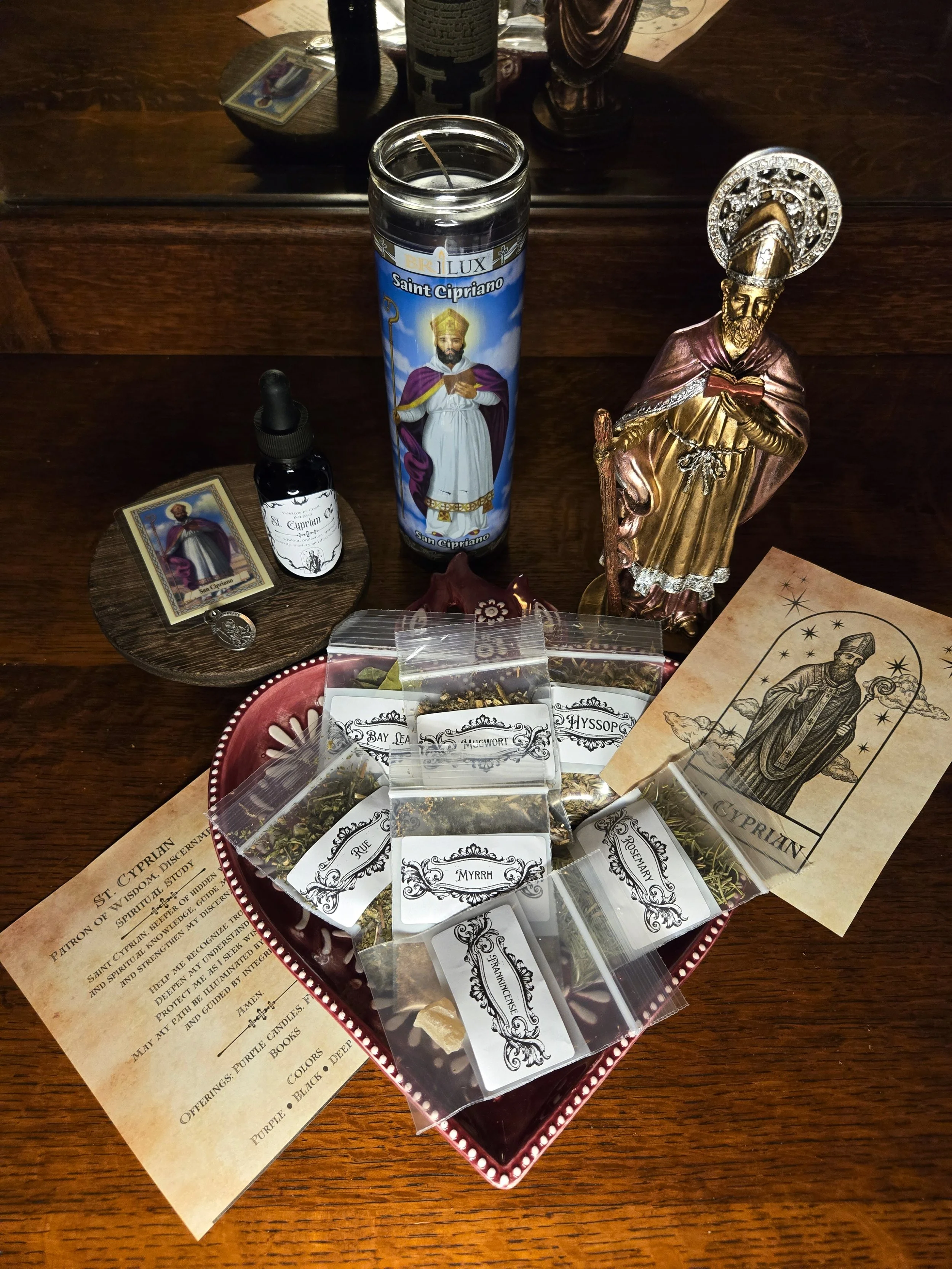 St. Cyprian Devotional Kit | Candle, Oil, Medal & Prayer