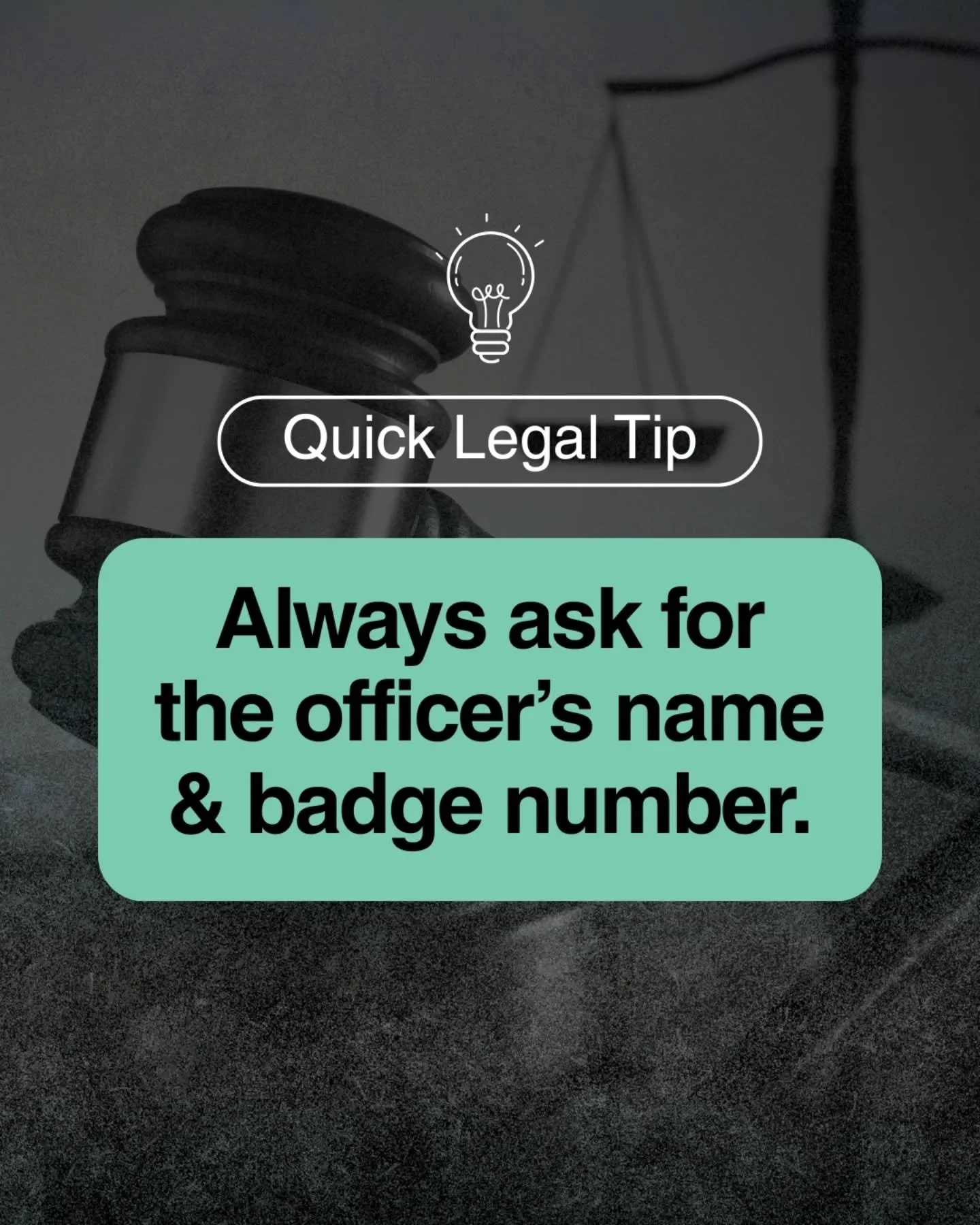 Quick Legal Tip: If you&rsquo;re ever stopped by police, politely ask for the officer&rsquo;s name and badge number.

This small step helps document the encounter, protects your rights, and holds everyone accountable.

#LegalTips #KnowYourRights #Col
