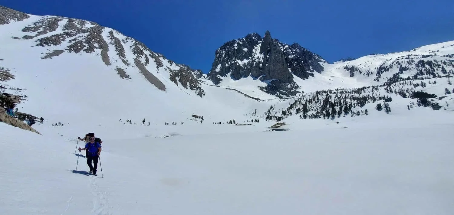 Professional mountain guides teaching mountaineering skills in the Eastern Sierra