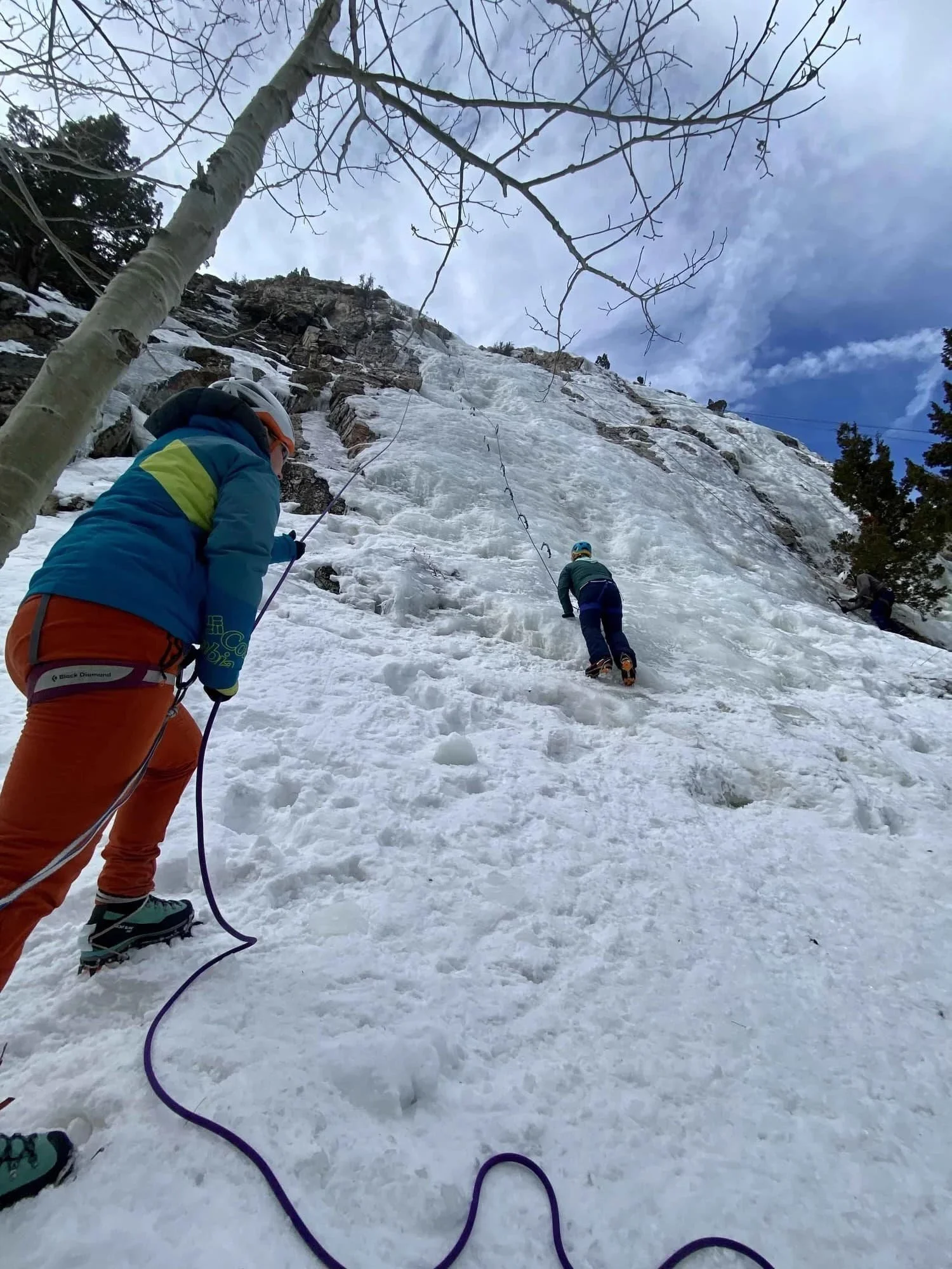 Professional instruction for climbers learning to climb ice