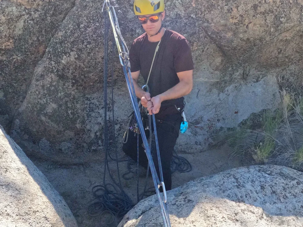 Certified instructors teaching climbing self rescue skills in California