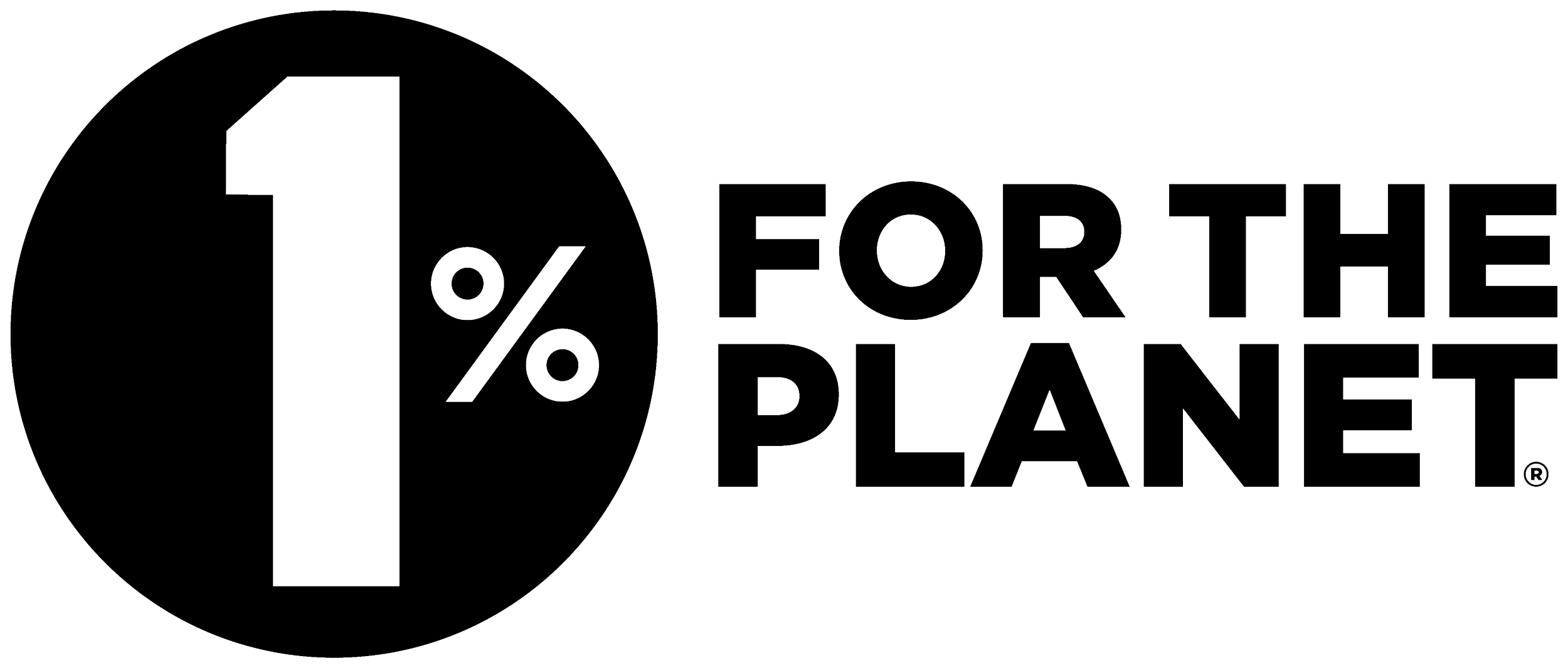Text logo with number '1%' inside a circle and the words 'Forthe Planet' next to it.