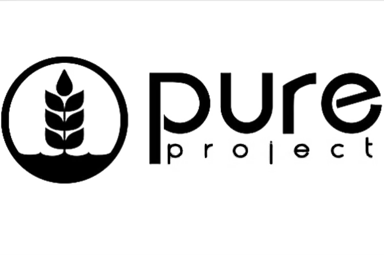 Logo for Pure Project featuring a stylized wheat grain inside a circle, with the words 'pure project' written next to it.