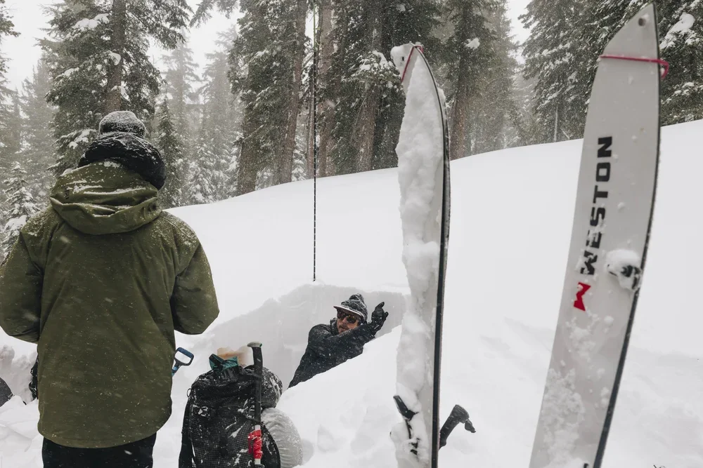 Certified instructors leading avalanche safety training in the Eastern Sierra
