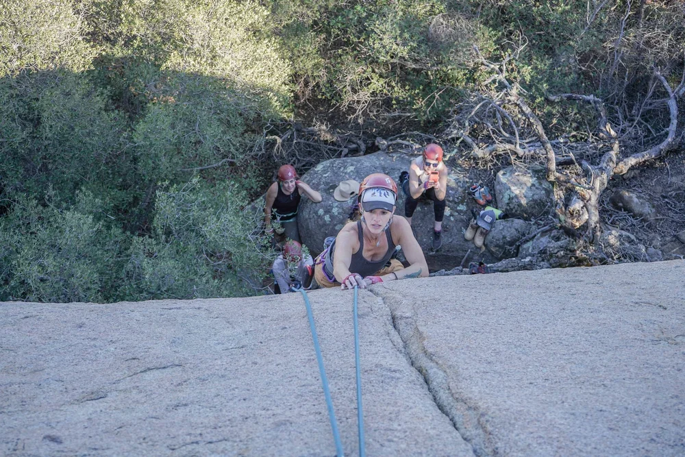 Rock climbing instruction on natural granite boulders at Mount Woodson