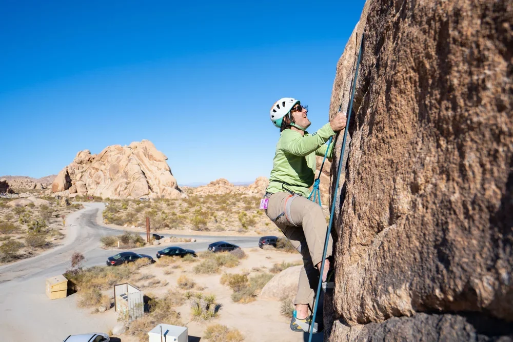 Introductory rock climbing class on real rock in an outdoor setting