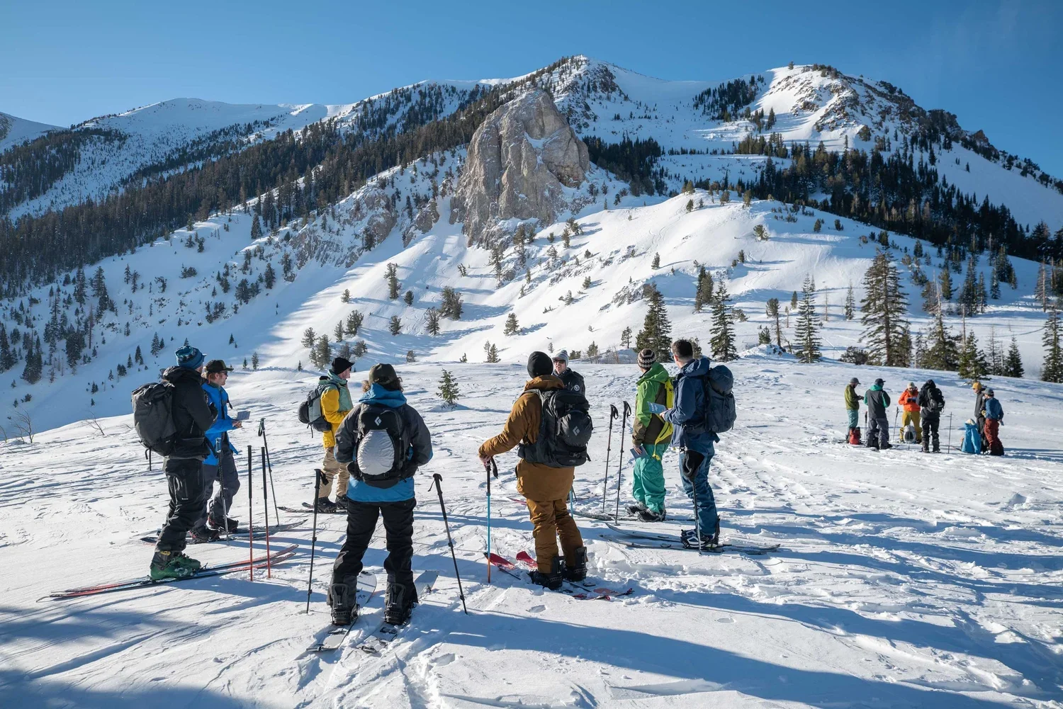 Small group backcountry splitboarding lesson in the Eastern Sierra