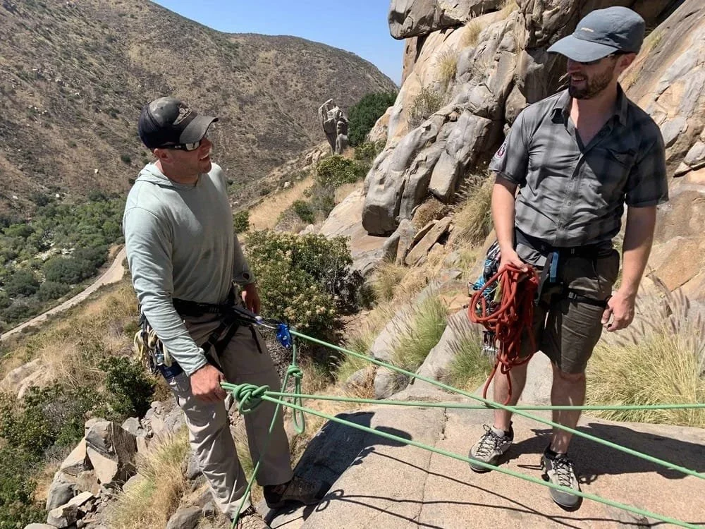 Rock climbing self rescue lesson in a real rock environment
