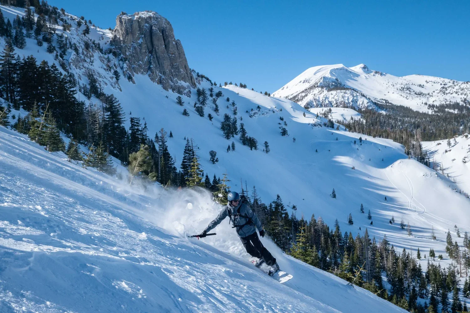 Beginner backcountry ski instruction in the mountains near Mammoth Lakes
