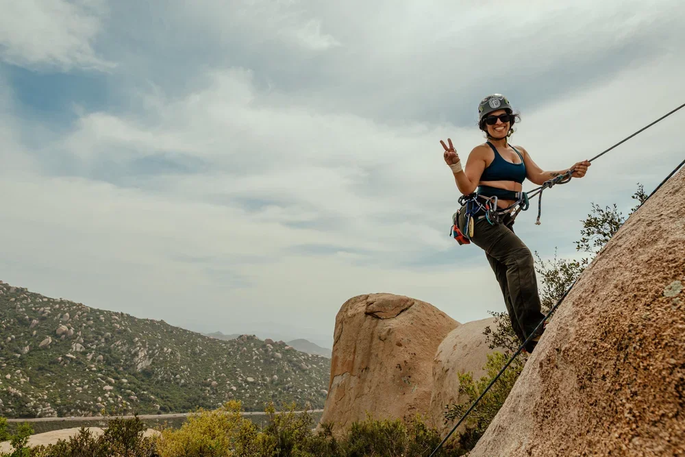 Rock climbing instruction in the sunny, open terrain of Mount Woodson