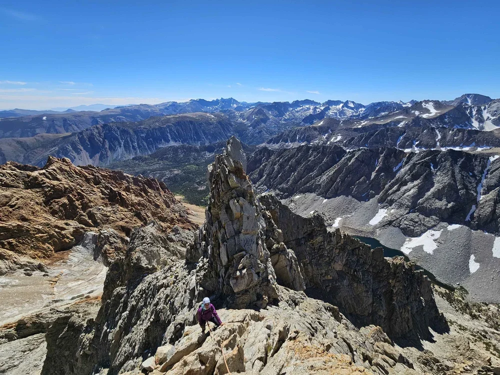 Outdoor alpine climbing lesson in the rugged terrain of the Eastern Sierra