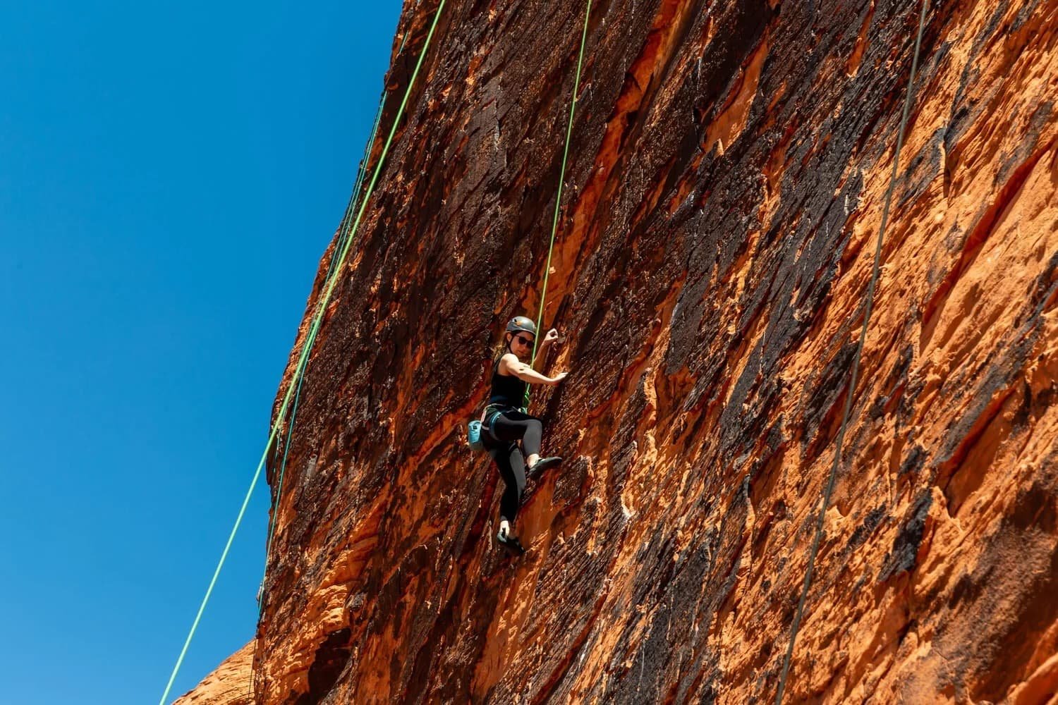 Scenic climbing with views of the Mojave Desert from Red Rock Canyon