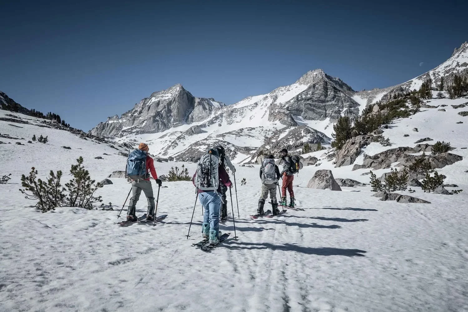 Certified guides teaching ski touring and splitboarding in the Eastern Sierra