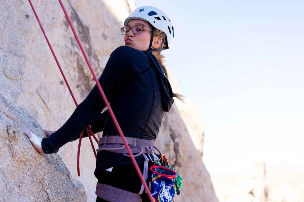 Outdoor climbing instruction in the desert environment of Joshua Tree