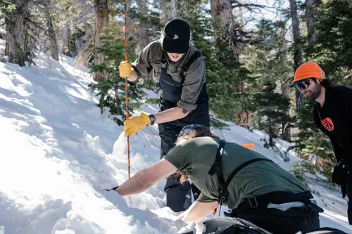 Guided avalanche safety instruction in the Eastern Sierra backcountry