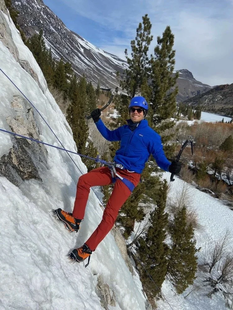 Guided introduction to ice climbing in the high country of the Eastern Sierra