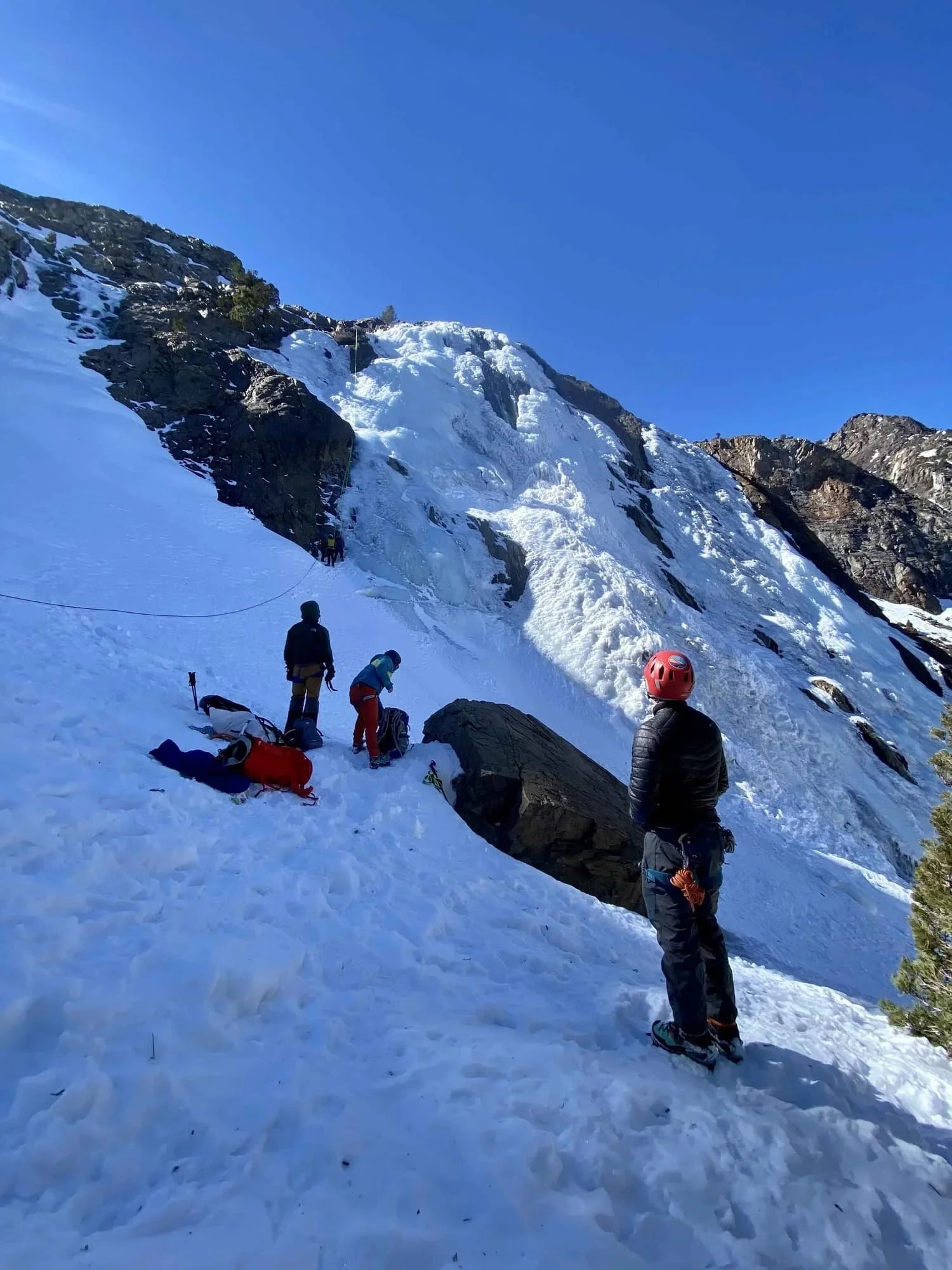 Guided ice climbing class for learning basic movement and tool use