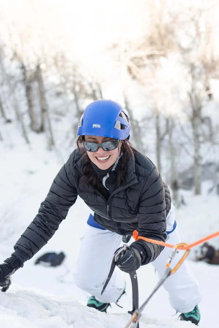 Guided ice climbing class for first-time climbers in the Eastern Sierra mountains
