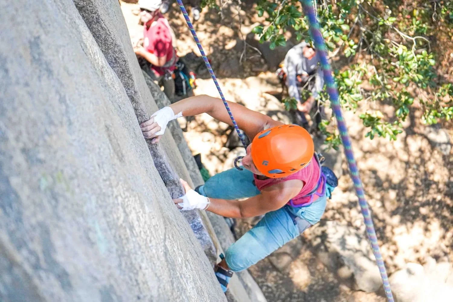 Small group rock climbing outing at Dixon Lake with certified instructors