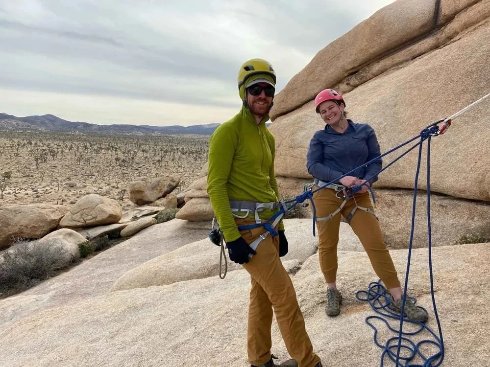 Intro to traditional rock climbing class teaching gear placement and safety