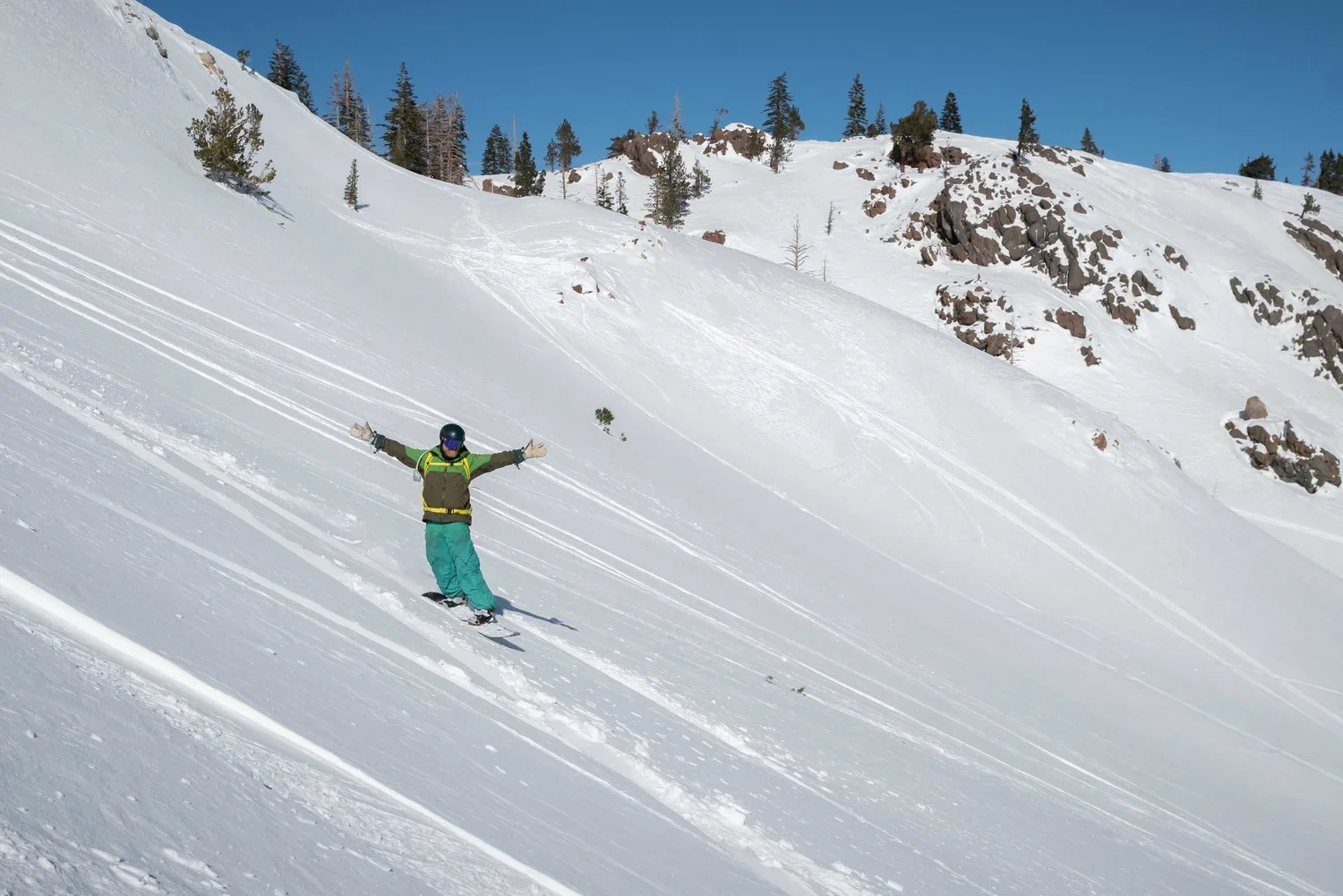 Professional splitboard guides leading a trip near Mammoth Lakes