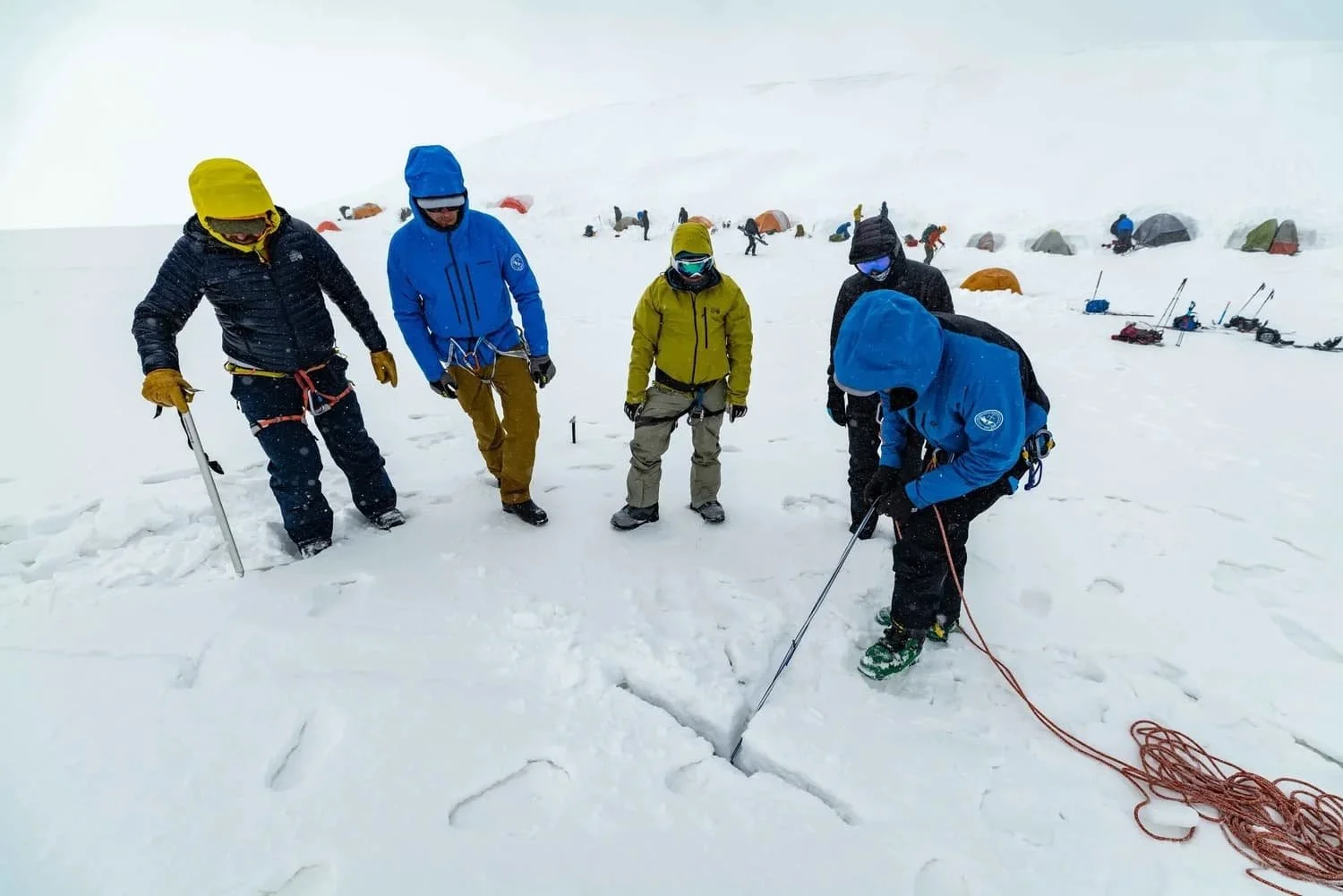 Backcountry skiing and splitboarding above tree line on Mount Shasta