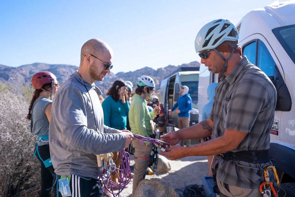 Rock climbing lesson on classic Joshua Tree formations