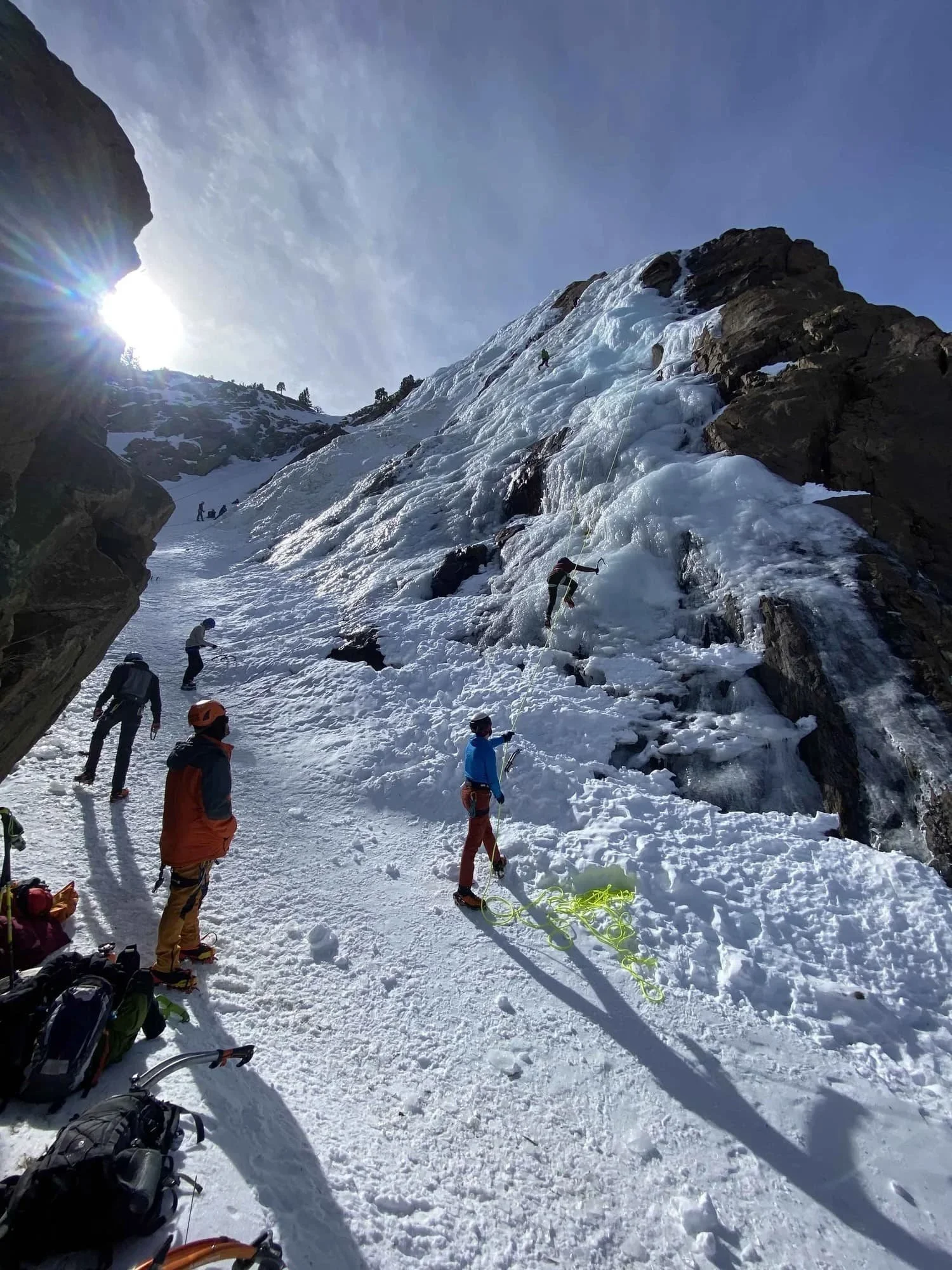 Small group beginner ice climbing training session